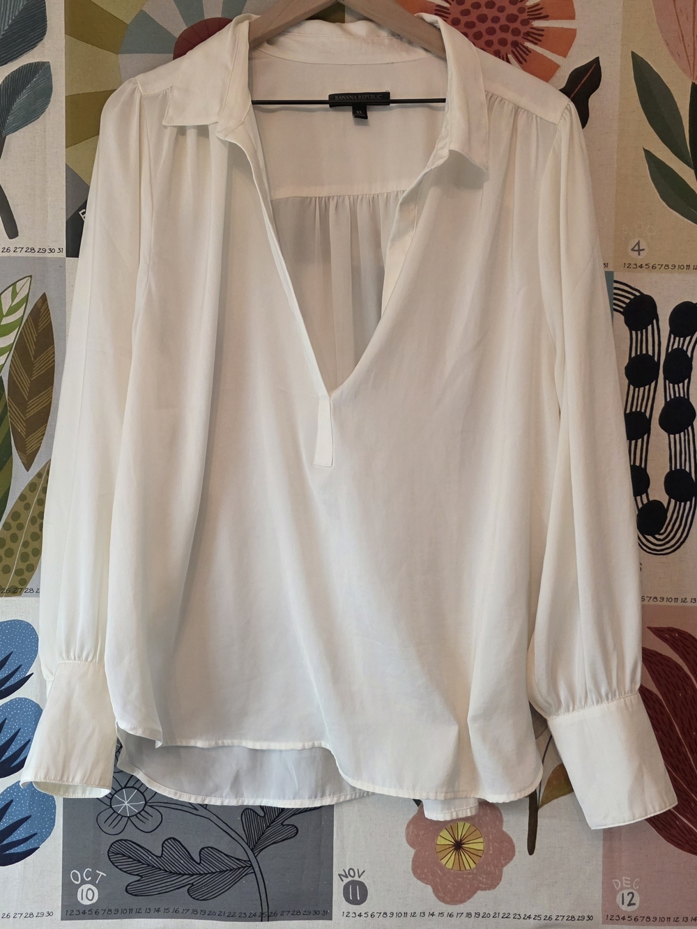 Ivory V-Neck Long Sleeve Blouse